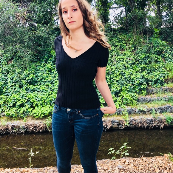 Free People Tops - Free People Black Short Sleeved Shirt